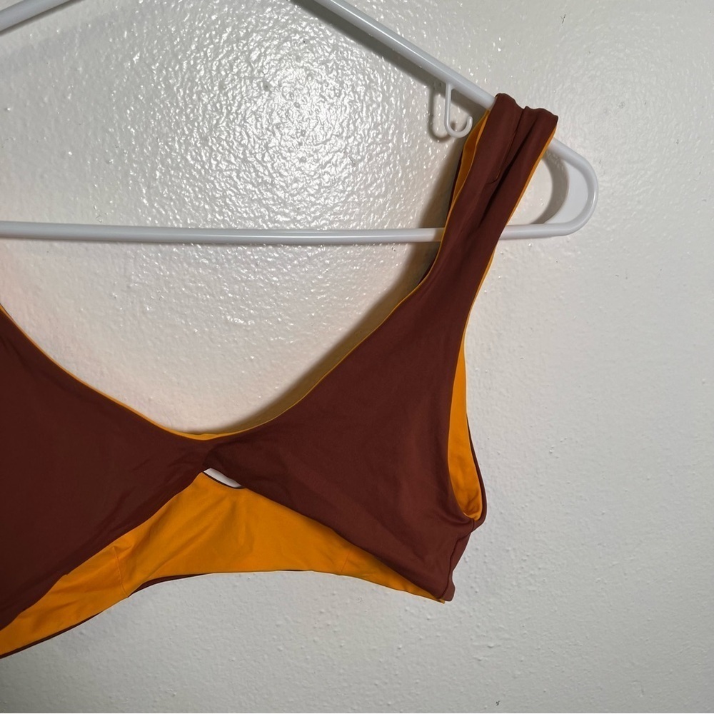 L*Space Women's One Wave Reversible Bikini Top Tan Brown Orange V-Neck Strappy - Picture 7 of 9